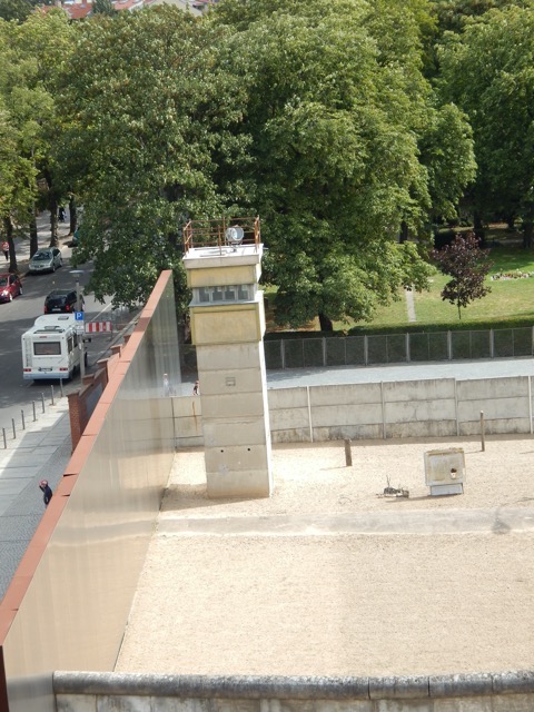 The Berlin Wall with guard tower and no mans land