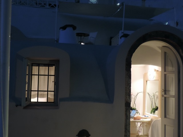 Our hotel room at Oia at night