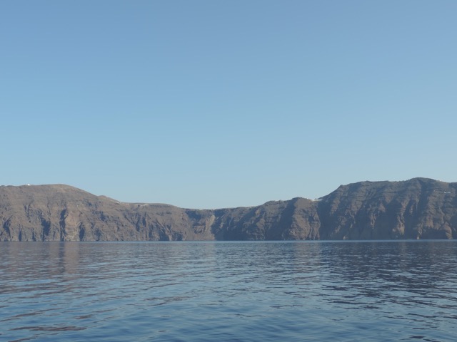 We sailed through the Caldera to Fira port to pick up more people.