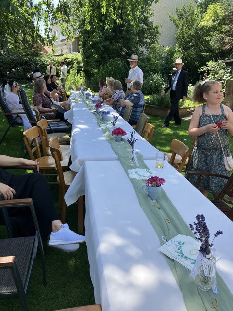 The table set in the back yard